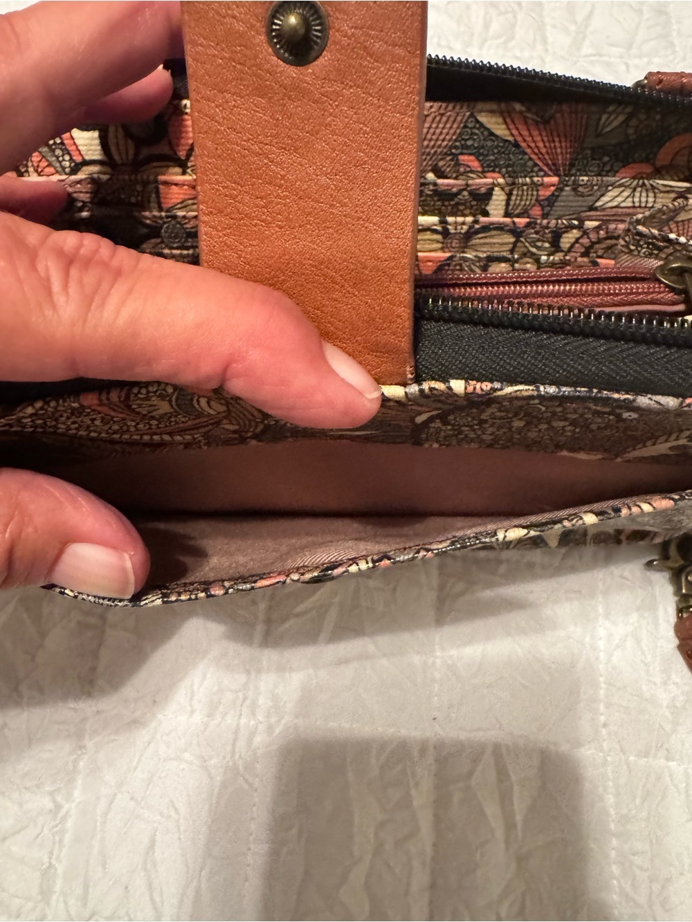 Sakroots Multicolor Floral Crossbody Wallet with Brown Trim - Picture 4 of 5